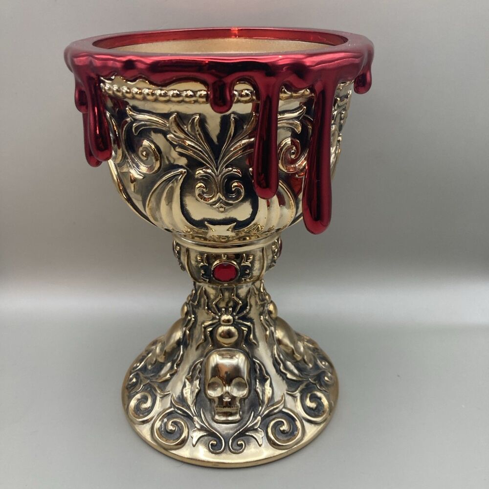 Bath and Body Works Gold Blood Drip Chalice 3 Wick Halloween Candle Holder 2023 - Picture 3 of 9